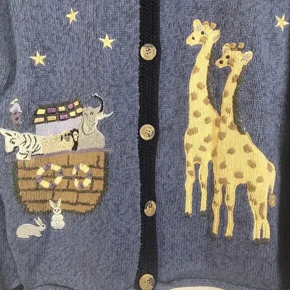 Vintage Christopher & Banks hand embroidered Noah's Ark cardigan sweater Large - Picture 5 of 8